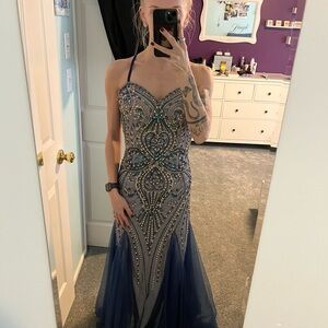 Elegant Blue Embellished Gown